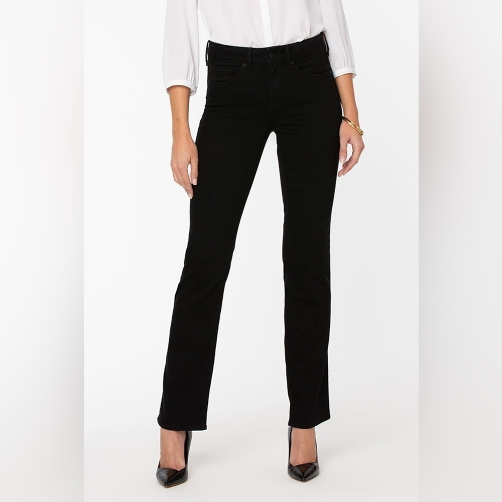 204- NYDJ Black Straight Leg w/ Beading on Back Pocket, Size 28